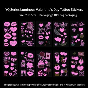 Leuchtende Valentinstag Herz Tattoo Aufkleber Set mit 10 fluoreszierenden Designs im Dunkeln