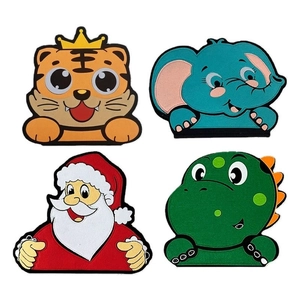 Set of four felt educational boards featuring cartoon tiger, elephant, and dinosaur designs