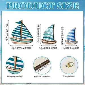 Dreiteiliges Set maritime Holzsegelboot-Wanddeko Größentabelle mit Abmessungen