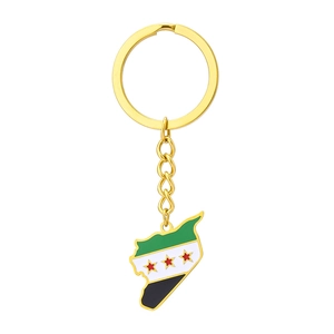 Porte-clés pendentif carte Syrie en acier titane doré pour hommes et femmes