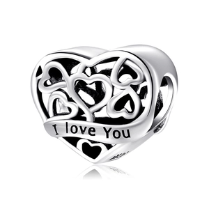 Heart Charm Bead 925 Sterling Silver Hollow Out I Love You Engraved DIY Bracelet Accessory Jewelry Making