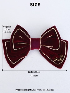 Detailed size chart for red velvet bow hair clip showing 18cm width and 12cm height