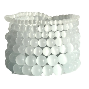Elegant multi-layered white cat eye stone beaded bracelets in various bead sizes