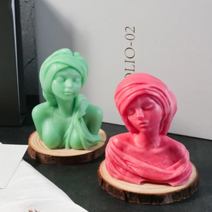 Artistic female bust silicone mold for DIY candles in mint green and rose red colors