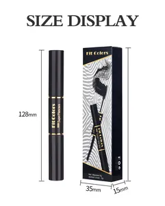 Detailed dimension guide showing dual-head mascara height 128mm and 35mm box width