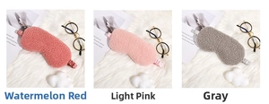 Soft plush sleep masks in watermelon red, light pink and grey with elastic bands