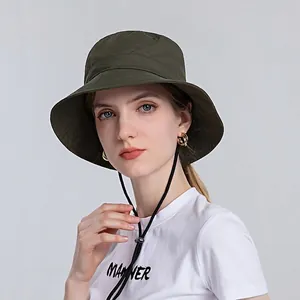 Deep green outdoor sun hat with adjustable windproof cord for hiking and fishing