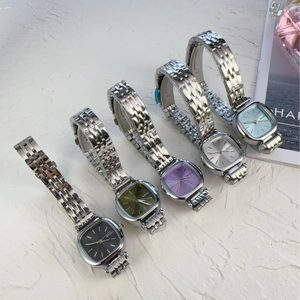 Elegant ladies square quartz watches with colorful dials and silver steel straps