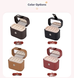 Mini PU leather travel jewelry box with mirror and ring slots in four colors
