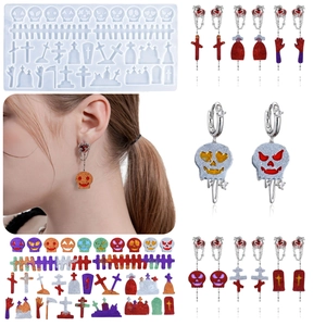 Molde De Silicona Halloween Para Hacer Joyas Resina DIY Forma Calavera Calabaza Cruz Fantasma Lápida Herramienta Artesanía Epoxi