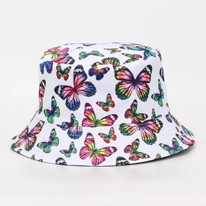 Sombrero de pescador blanco con estampado de mariposas para protección solar casual