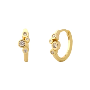Golden 925 sterling silver hoop earrings with cubic zirconia set on white background
