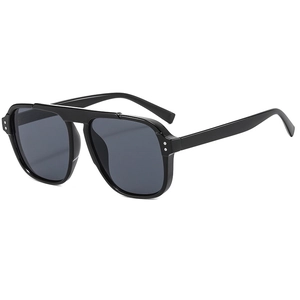 Classic black square oversized polarized sunglasses with glossy frame and rivet detail
