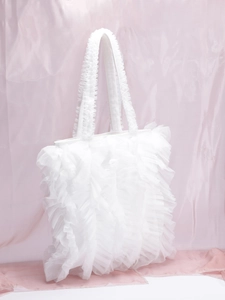 Elegante bolso de malla blanca con volantes y diseño plisado de estilo dulce para mujer