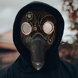Maschera da medico della peste steampunk con dettagli a ingranaggi per cosplay