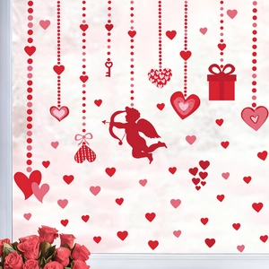 Adesivi per finestre di San Valentino in PVC con Cupido e cuori per decorazioni per feste
