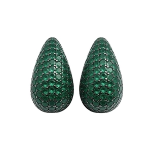 Boucles d'oreilles vintage goutte avec zircons vert émeraude sur métal plaqué noir