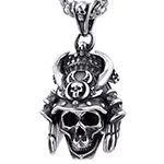 Biker style skull warrior helmet pendant made of vintage silver stainless steel