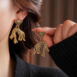 Vintage Leopard Dangle Earrings With Silver Earring Post Retro Gold Panther Animal Jewelry For Women