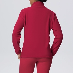Back view of dark red high-neck zip-up tracksuit with premium double-needle stitching