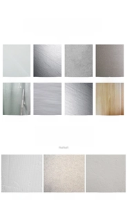 Wall surface compatibility guide for adhesive hooks showing tile, marble and wood textures