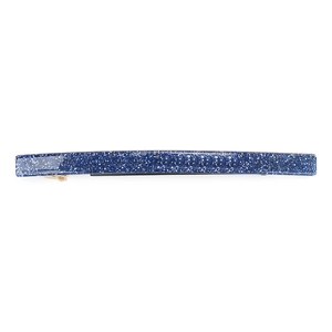 Detailed view of long acrylic glitter hair clip in royal blue with gold metal spring clip