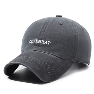 Vintage dark grey washed cotton baseball cap with white embroidered letters