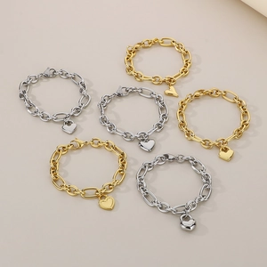 Bracciali a catena barbazzale in acciaio inossidabile placcato oro 18k con cuori