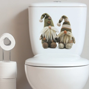 Olive green and khaki Christmas gnome toilet stickers with knitted texture on white tank