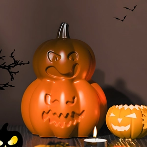 Halloween double-layered orange pumpkin lantern silicone mold with Jack-o'-lantern face