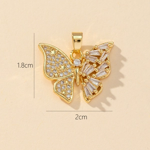 Exquisite 3D butterfly pendant in gold with cubic zirconia, size 2cm by 1.8cm