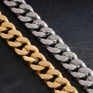 Polished stainless steel Cuban link necklaces in gold and silver finish for men