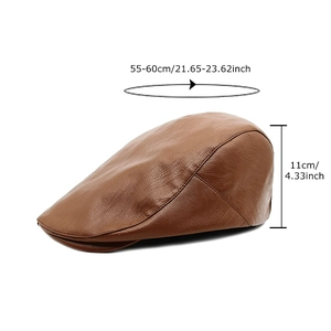 Berretto piatto in pelle marrone per uomo e donna con misura regolabile 55-60cm