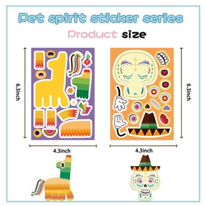 8 pack DIY Mexican fiesta stickers with alpaca and sugar skull themes for kids