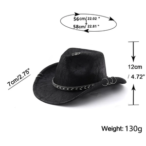 Détails du chapeau de cowboy classique avec dimensions et décorations d'anneaux