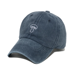 Gewaschene dunkelblaue Canvas Baseballkappe mit weißem Pilz-Stickerei und Schirm