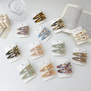 Cute Cat Shape Cellulose Acetate Hair Clips Set For Women Girls Tortoiseshell Marble Pattern Cat Ear Side Hairpins Accessories