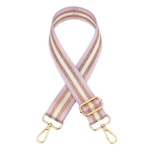 Verstelbare tasriem van lavendel nylon met gouden metallic strepen en metalen haken