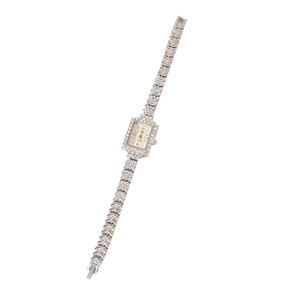 Elegant silver square watch with starry dial and decorative metal chain bracelet