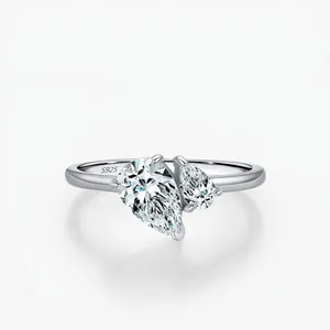 925 Sterling Silver Ring Double Pear Shape Clear Zircon Intertwined Minimalist Elegant Chic Jewelry For Women