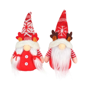 Pair of Christmas gnome dolls with reindeer antlers and snowflake knitted hats decoration