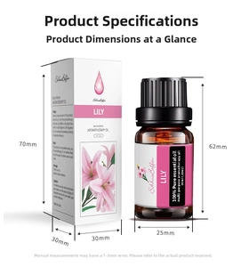 Detailed dimensions of 10ml lily essential oil bottle and protective box packaging