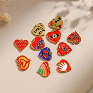 Heart Pendant 304 Stainless Steel Enamel Evil Eye Rose Motif DIY Jewelry Making Accessory For Necklace Bracelet Mother Gift