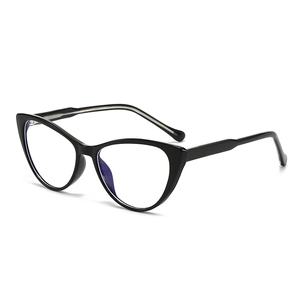 Classic black cat-eye anti-blue light glasses frame in a stylish 45-degree side view