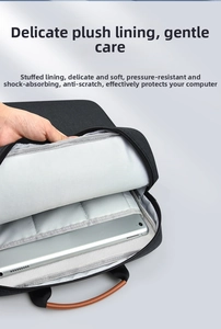 Detail of laptop bag with soft grey fleece lining protecting a silver tablet device