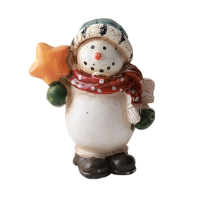 Christmas snowman figurine with red polka dot scarf and yellow star resin desktop ornament