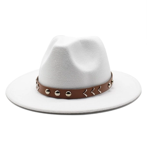 Chapeau Fedora en Feutre de Style Britannique Vintage pour Hommes Femmes Chapeau de Jazz à Bord Large Avec Décor de Ceinture en Cuir et Rivets Retro