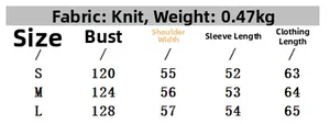 Size chart for oversized diamond pattern knit sweater showing chest and sleeve measurements