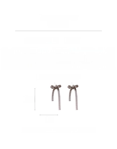 Detail view of bowknot tassel earrings with size dimensions and silver needle material