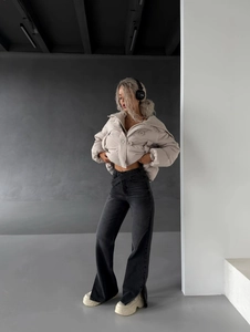 Jeans Femmes Taille Haute Denim Coton Ourlet Fendu Rétro Américain Taille Irrégulière Coupe Ajustée Noir Pantalon